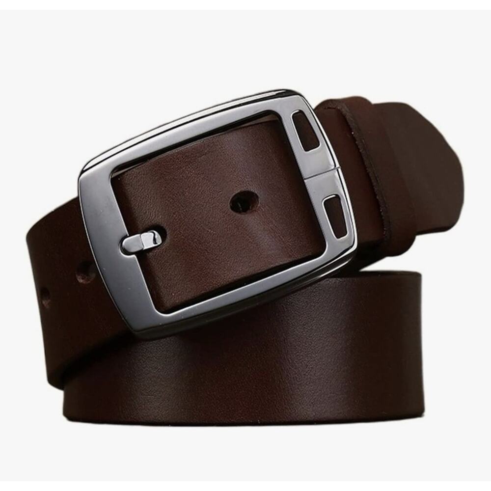 Fashion Pin Buckle Genuine Leather Mens Belt Coffee Brown 48in/120cm